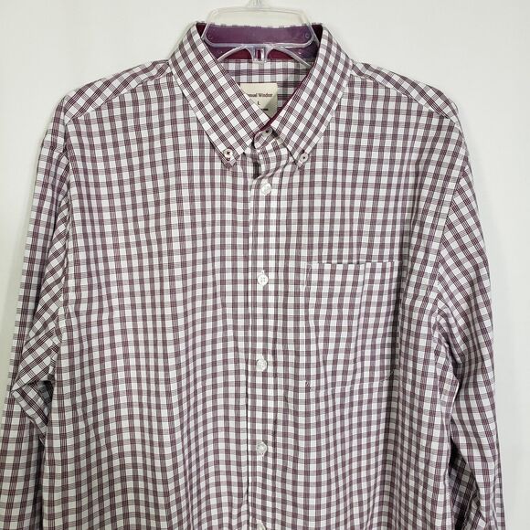 Samuel Windsor Mens Shirt Large Wine Plaid Cotton Button Up Long Sleeve Pocket - Picture 3 of 10